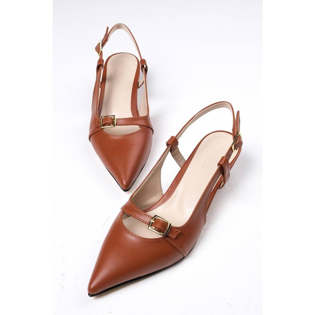 Women Stylish Tan Short Heeled Shoes