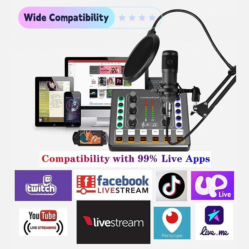 BM-800 Set Audio Recording Studio with Voice Changer Microphone Live Sound Card for Computer Live Streaming YouTube TikTok