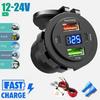 Car Charger Socket Dual Type-C & Dual USB 4Ports Fast Charging Socket Waterproof with Voltmeter 12V/24V For Car Boat Motorcycle