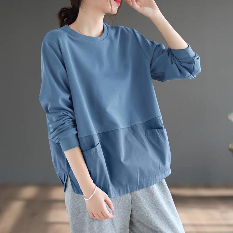 ZANZEA Women Autumn Round Neck Long Sleeve Pocket Pullover Sweatshirts