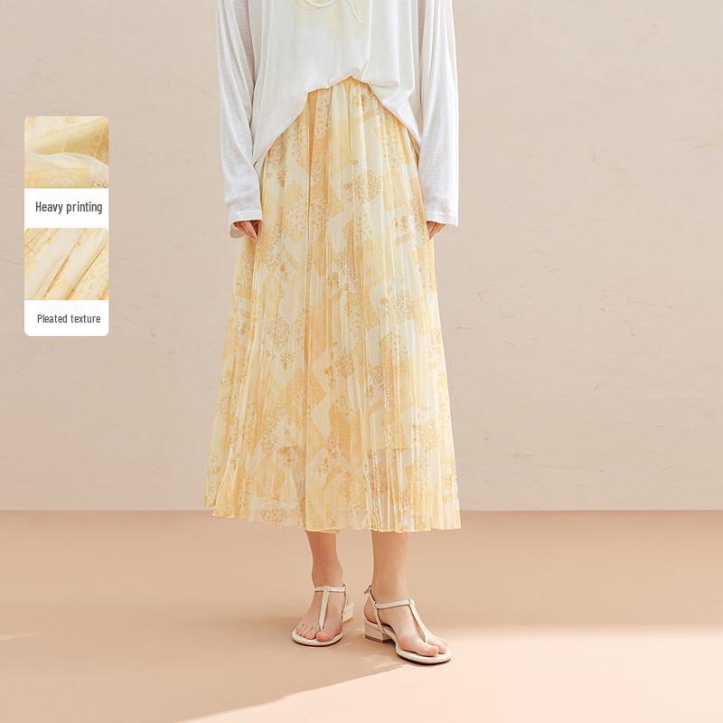 Inman French Style Floral Pleated A-line Midi Skirt L