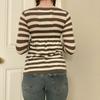 European & American Retro U-Neck Color Block Stripe Knit Sweater - Women's Casual Long Sleeve Top