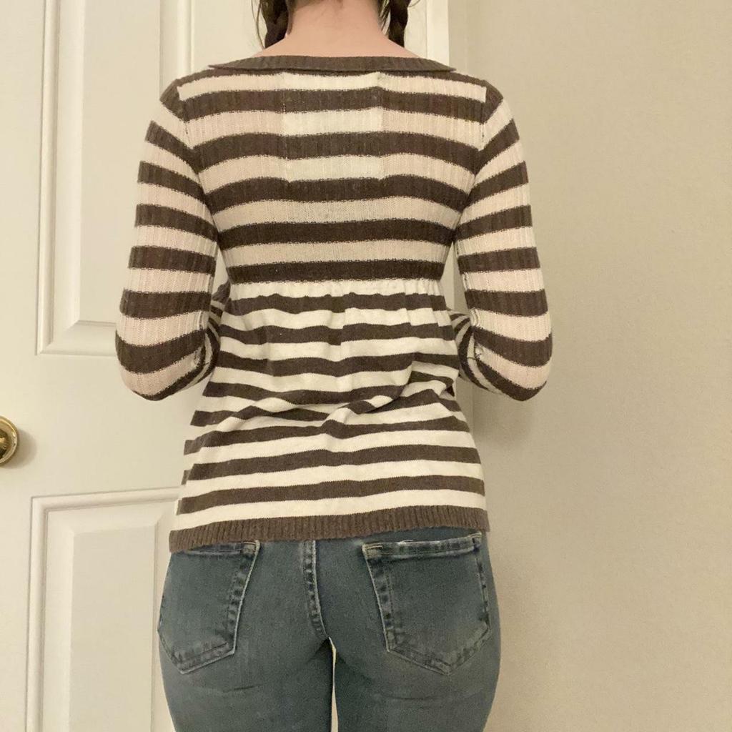 European & American Retro U-Neck Color Block Stripe Knit Sweater - Women's Casual Long Sleeve Top