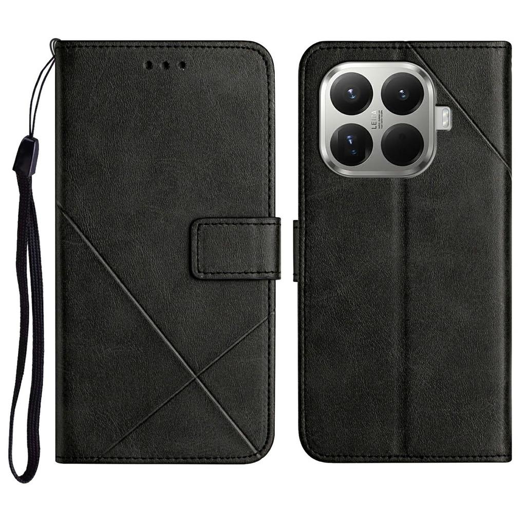 For Xiaomi 15T Pro Case Line Pattern Wallet Leather Phone Cover with Wrist Strap