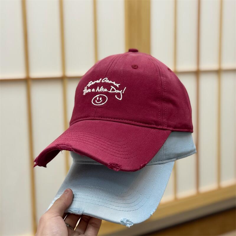 Spring And Summer Cotton Smiley Face Cartoon Soft Top Baseball Cap Women'S Versatile Embroidery Cap Sun Hat