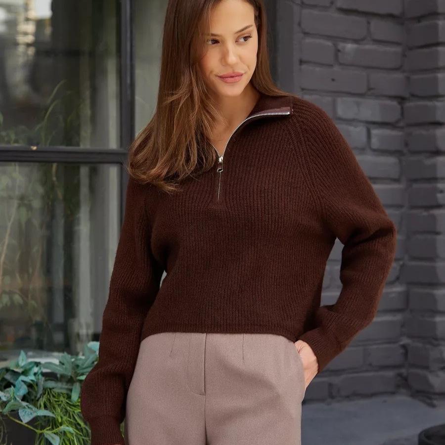 Early Fall Spring Half-high Neck Cardigan Women's Lazy Wind Design Sense Knitted Outerwear Top Elegant Comfortable Versatile Sweater