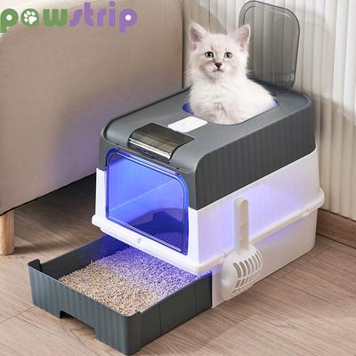 Cat Litter Box with UV Sterilization Lights Large Capacity Fully Enclosed Cat Toliet Litter Pan Anti-Splashing Kitten Bedpan