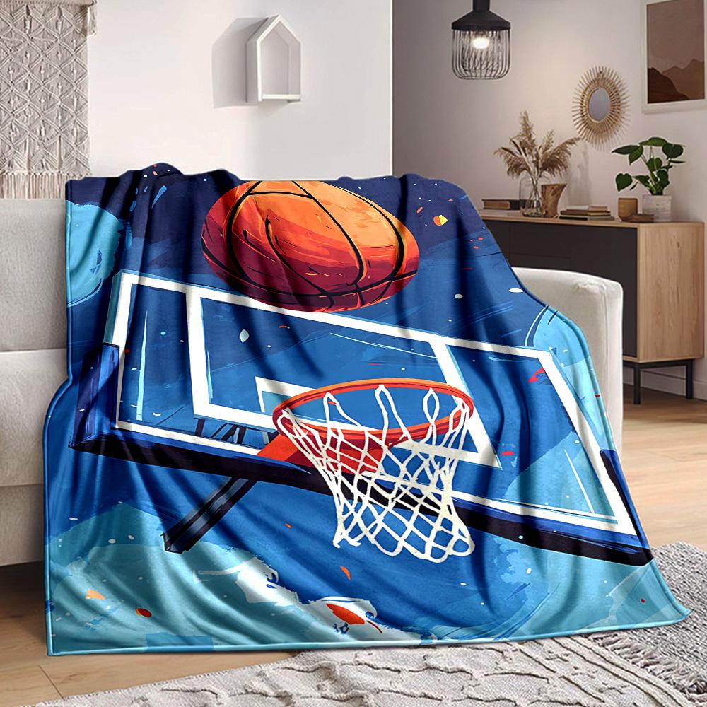 1pc Basketball Hoop Blanket, Lightweight Flannel Throw Blanket for Sofa, Bed, Travel, Camping, Living Room, Office, Couch028