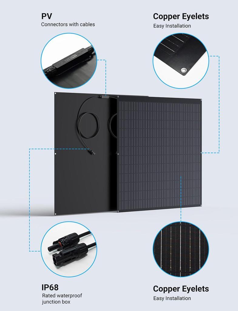 LIONSHEE LS-SP240 240W Panou Solar Flexibil 2 BUC, 17.55% Eficiență Ridicată, Pliabil până la 120°, Celulă Solară Mono 182x83mm