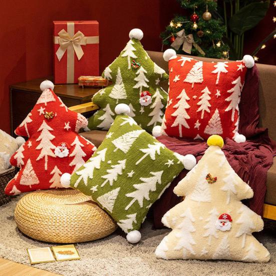 Christmas Tree Plush Pillow Cartoon Stuffed Toy Soft Sofa Cushion Holiday Home Decoration for Couch Bed