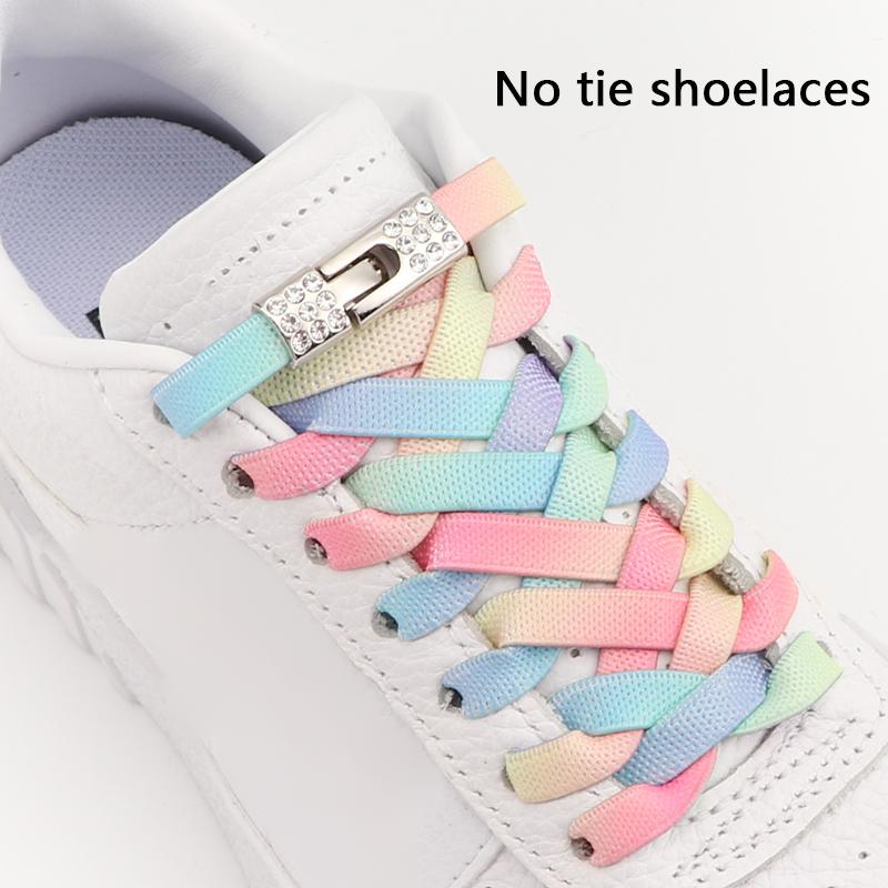 Diamond Cross Lock Shoelaces Rainbow Elastic Flat Laces Sneakers Without Ties Kids Adult No Tie Shoe Laces Rubber Bands Shoelace