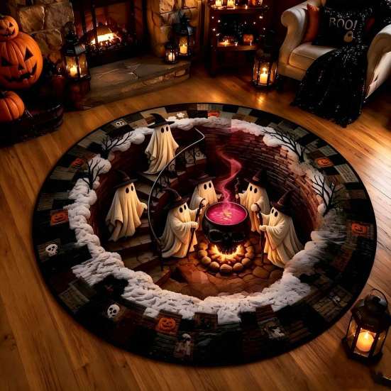 Badezimmer-Fußmatte 3D Spuktreppen-Bereichsteppich, Halloween-Geister-Treppen-Rundteppich mit rutschfester Horror-Anti-Rutsch-Rückseite, für Wohnzimmer