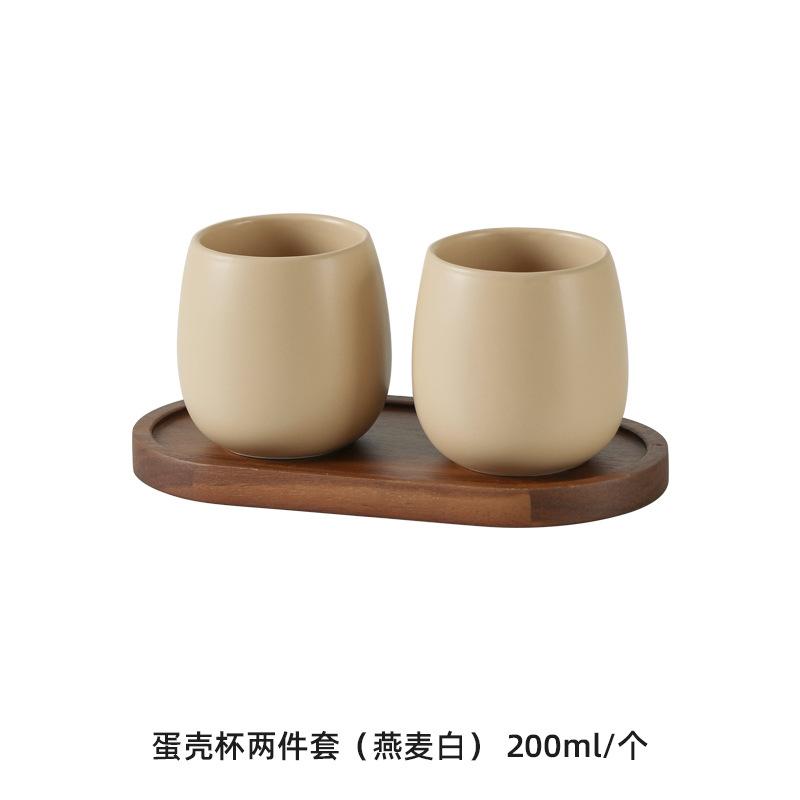 European Style Ceramic Wash Cup Creative Eggshell Shape Bathroom Accessories Home Ceramic Brush Cup Set with Tray Wedding Gifts