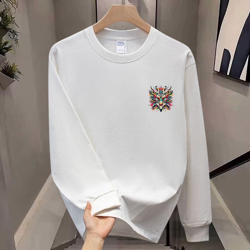 High-End Pure Cotton Men'S Trendy Long-Sleeved T-Shirt Bottoming Shirt Heavy Printing Men'S Clothing Simple And Versatile