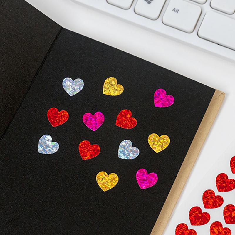 10 Sheets Laser Small Heart Stickers Glitter Shiny Red Gold Silver Valentine Stickers Diy Journal Diary Decoration Stickers