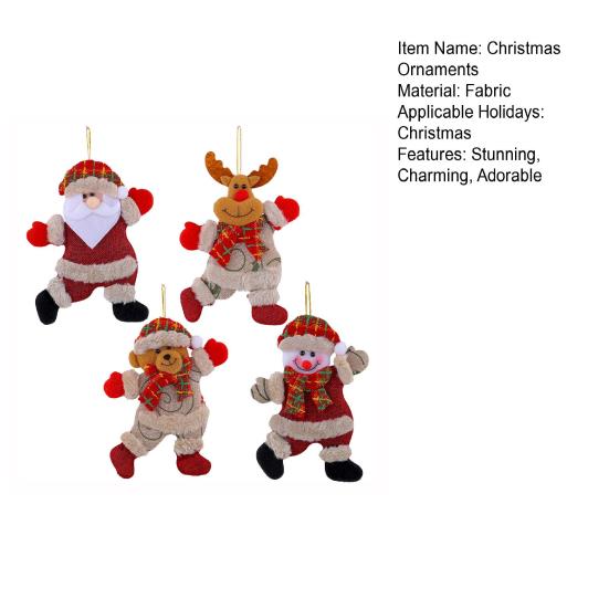 Small Christmas Doll Ornaments Fabric Snowman Santa Claus Bear Reindeer Xmas Tree Ornaments Rustic Doll Hanging Decor for Holiday Party Supplies