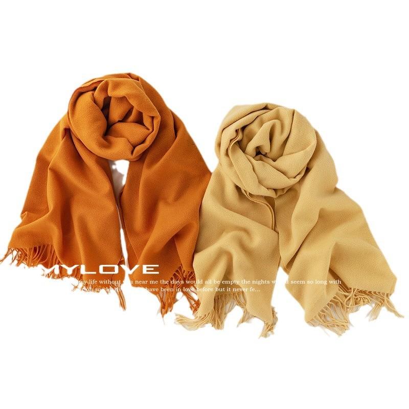Blue Scarf for Girls with A Sense of Atmosphere in Winter Versatile Solid Color Long Imitation Cashmere Tassel Shawl and Scarf