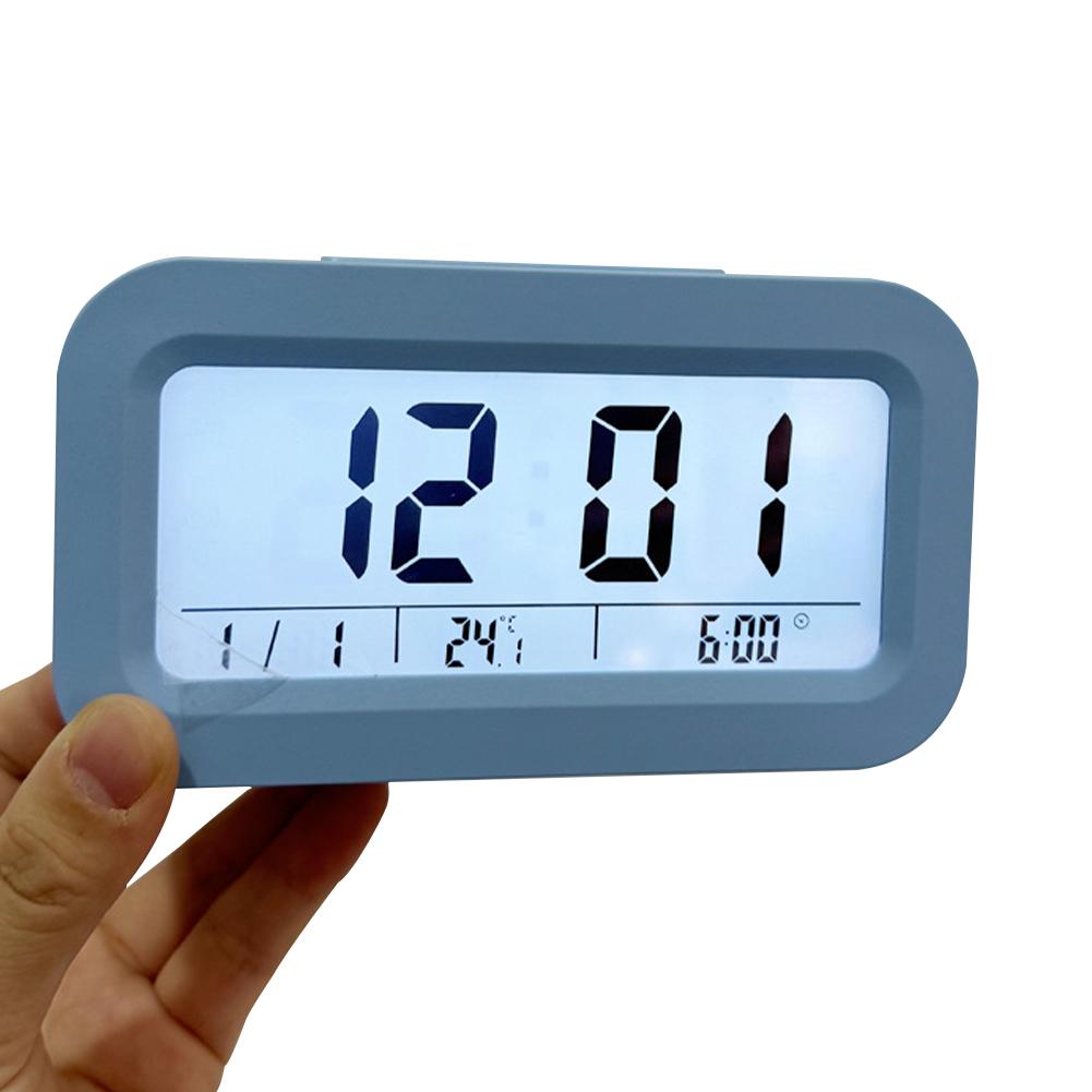 

Alarm Clock 3 Sets Alarms Loud Time Temperature Calendar Week Display Snooze Electric Clock For Deep Sleepers Kids Elderly sky blueCharging model#0
