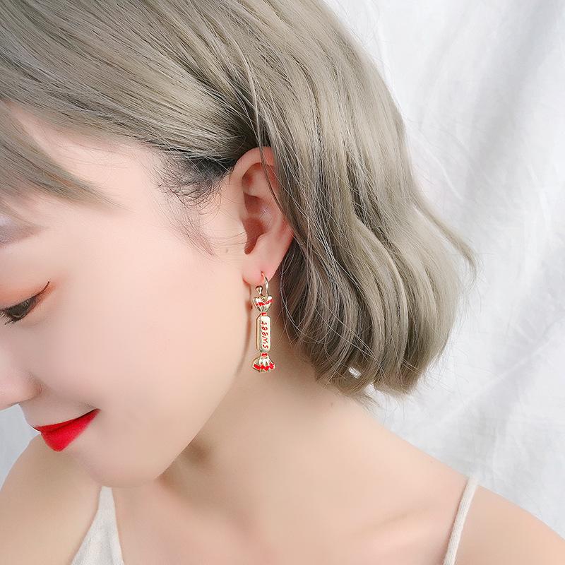 Asymmetric Bear Earrings with S925 Silver Needle - Sweet and Fun Christmas Candy Design