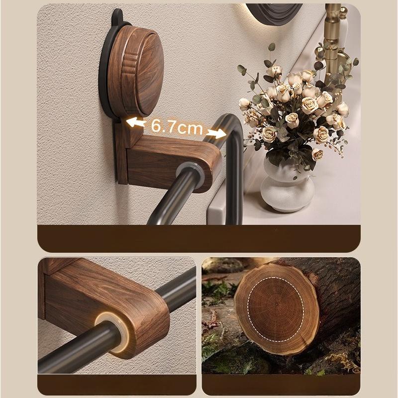 Bathroom Suction Cup Walnut Towel Rack Mid-century Modern Wall-mounted Bathroom Towel Ring Without Punching Bathroom Hook