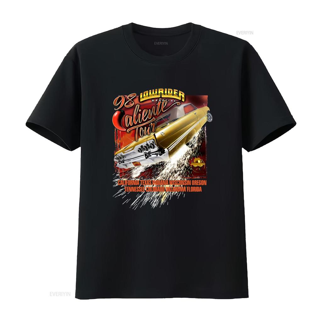 Vintage Lowrider Magazine 1998 Caliente Tour Car T Shirt Retro 90s Cholo Style vintage Washed streetwear fashion Soft graphic