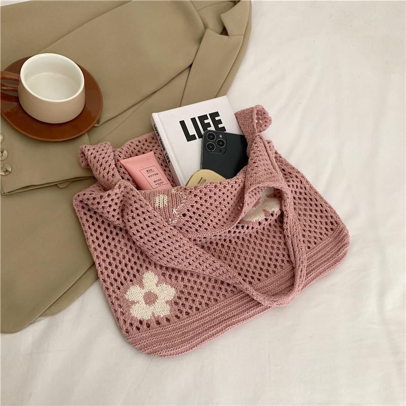 Nowa Prosta Retro Torba na Ramię Torebka dla Kobiet Moda Słodki Kwiat Ażurowa Torba Tote Duża Pojemność Damska Torba na Zakupy