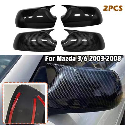 2PCS Rear View Mirror Cover Left Right Side ABS Black Door Wing Mirror Cover Cap for Mazda 3 Mazda 6 2003-2008
