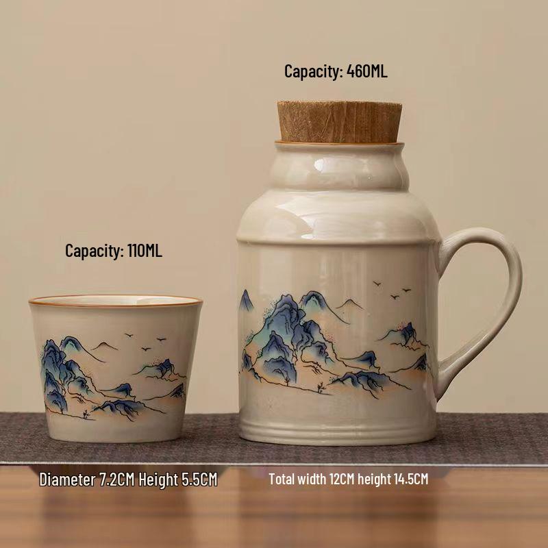 Ru Kiln Ceramic Insulated Teapot Set: Mute Thermos Pot with Teacup and Lid, Large Capacity, Chinese Style Office Cup.