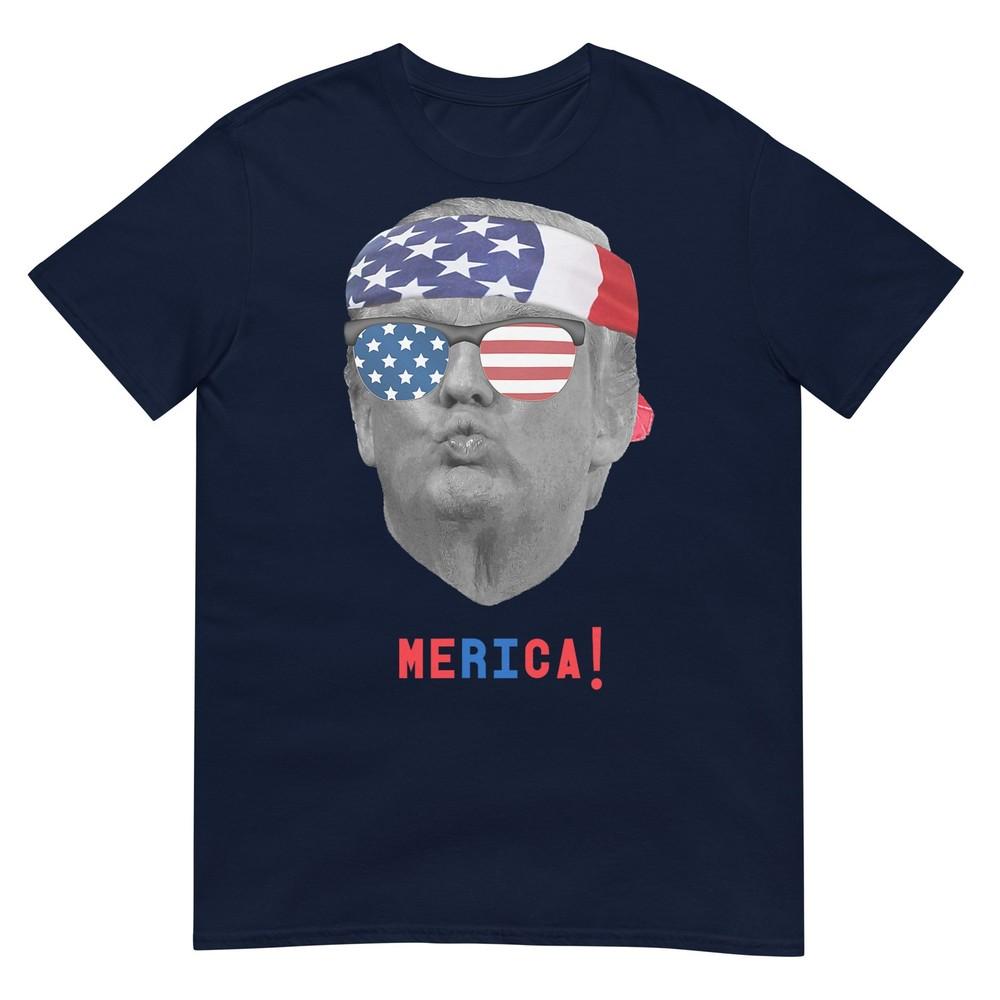 Funny Vintage Trump Pucker Face Merica Usa Flag Sunglasses TShirt S