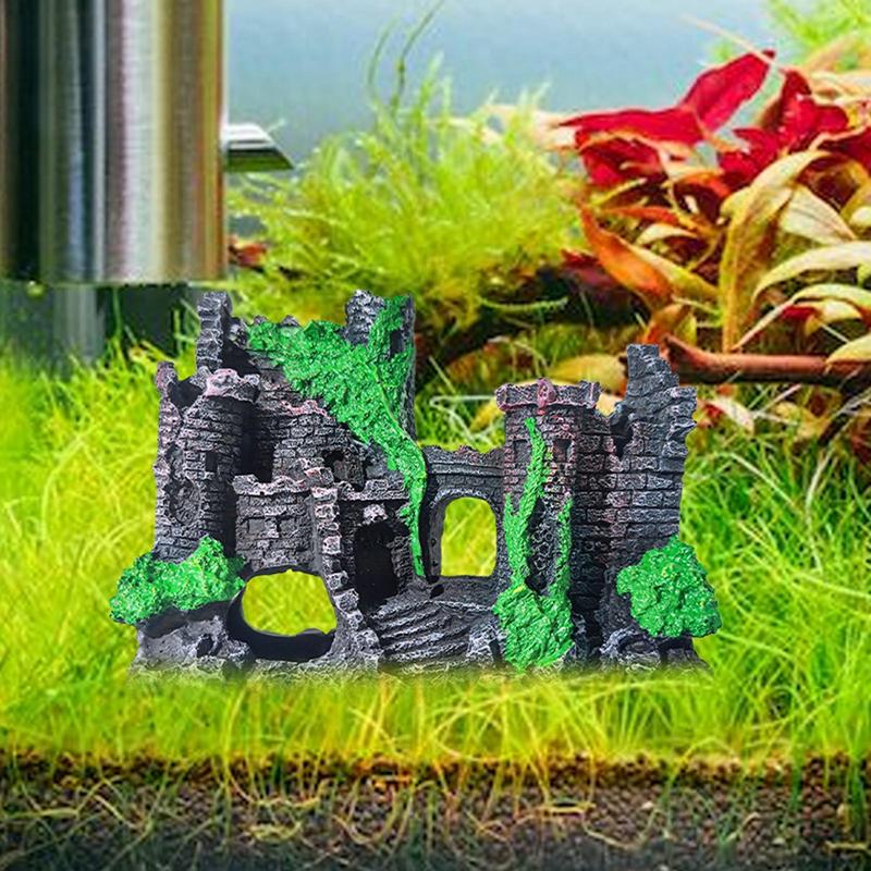 Aquarium Castle Decoration Resin Castle Landscaping Decor Decorative Stone Cave Hide House Realistic Ancient Castle Decoration