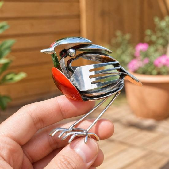 2 Stück Schrottmetall-Kunstskulpturen, Handgefertigte Metallskulptur mit roter Brust, Rostfreie Vintage-Industriekunst für Garten, Hof, Schreibtisch-Dekoration, Einzigartiges Geschenk für