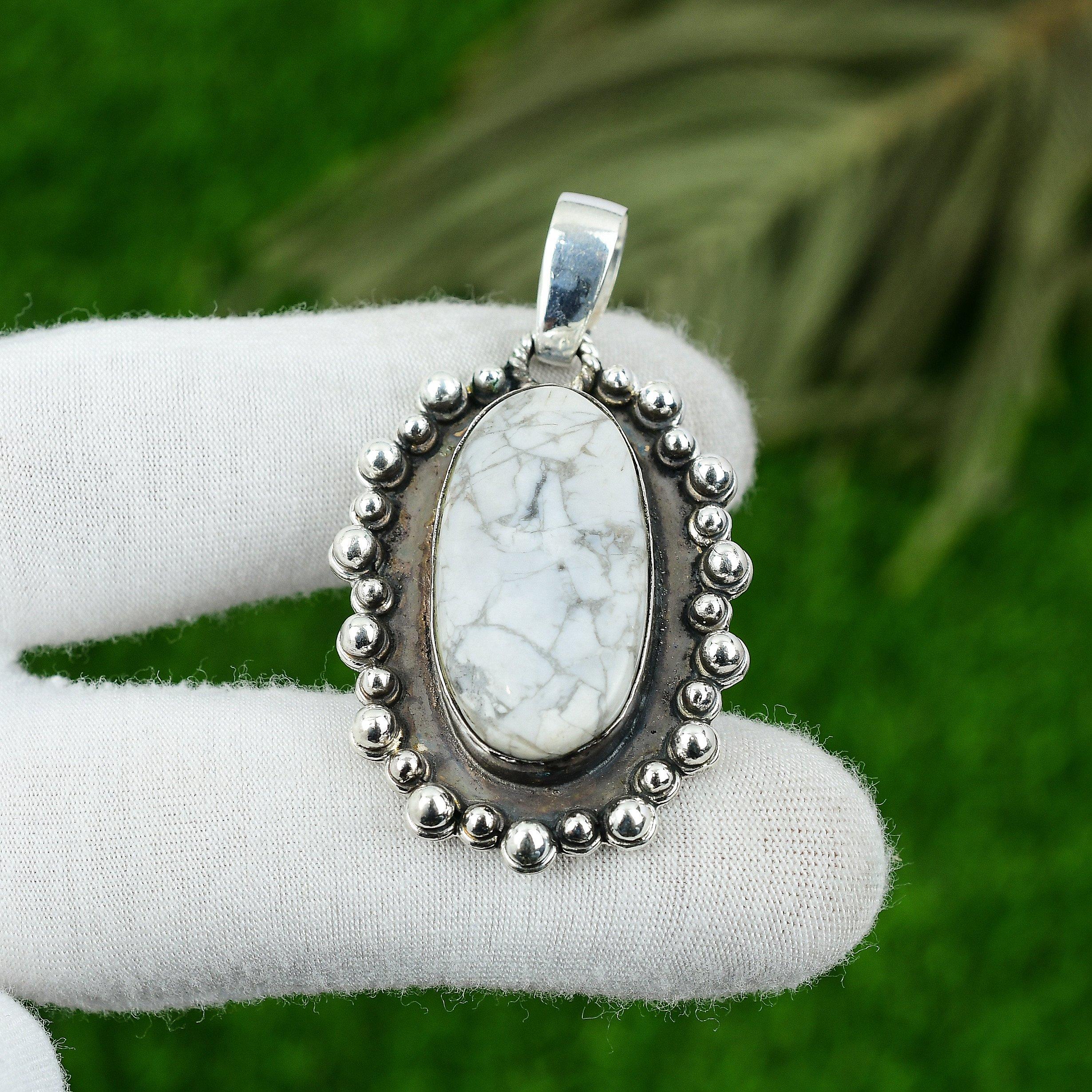 

Natural Howlite Gemstone Indian Jewelry 925 Sterling Silver Pendant For Girls