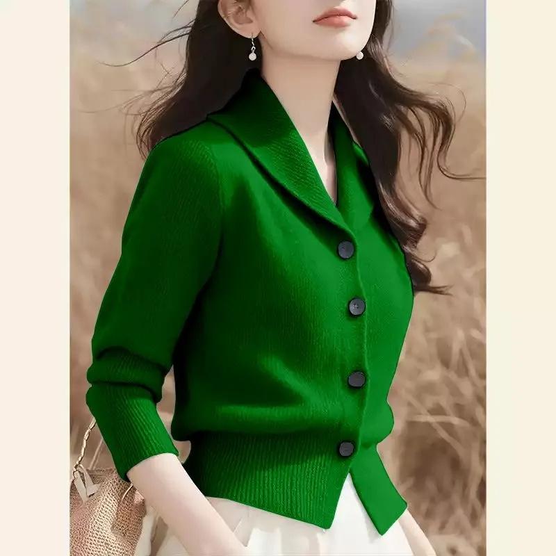 Spring Autumn Turndown Collar Women Knitt Cardigan Sweater Fashion Korean Version Female Knitwear Tops