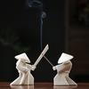 Modern Chinese Style Ceramic Warrior Figurine Incense Holder Desktop Decor Home Aromatherapy Accessory