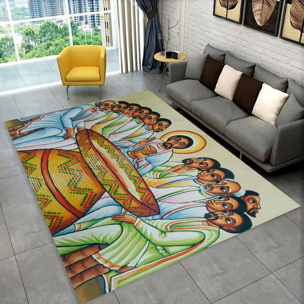 3D Africa Ethiopian Painting Art Carpets Cartoon Area Rug ,Carpet for Home Living Room Sofa Doormat Decor,Non-slip Floor Mats