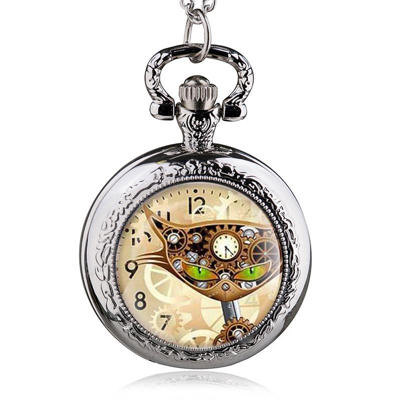 Bronze Vintage Steampunk Cat Locket Necklace Pocket Watch Pendant Gift