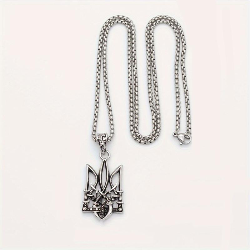 Retro Neptune Poseidon Trident Necklace Ukraine National Emblem Pendant Men'S  Cool Trendy Jewelry Accessories