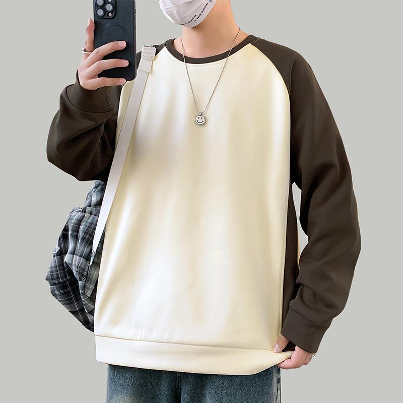 Round Neck Raglan Sleeve Sweater Men's Spring and Autumn New Loose Color Matching Raglan Long Sleeve Bottoming Coat