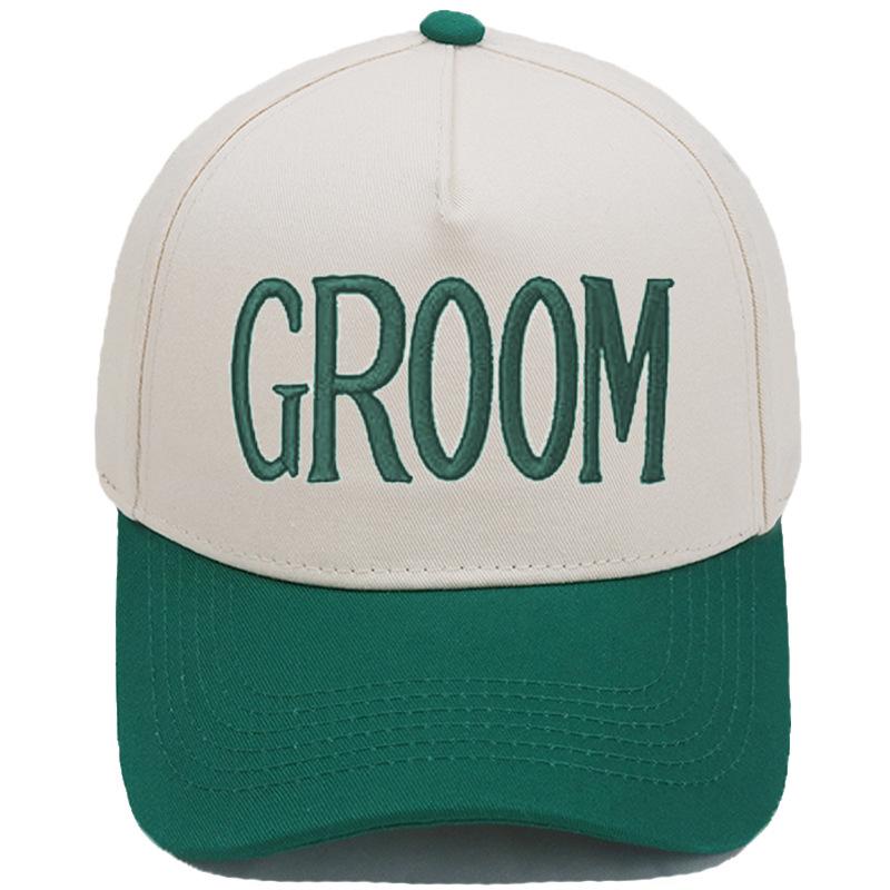 GROOM BRIDE Embroidered Color-Block PVC 5-Panel Trucker Hat European/American Men's/Women's Couple Wedding Party