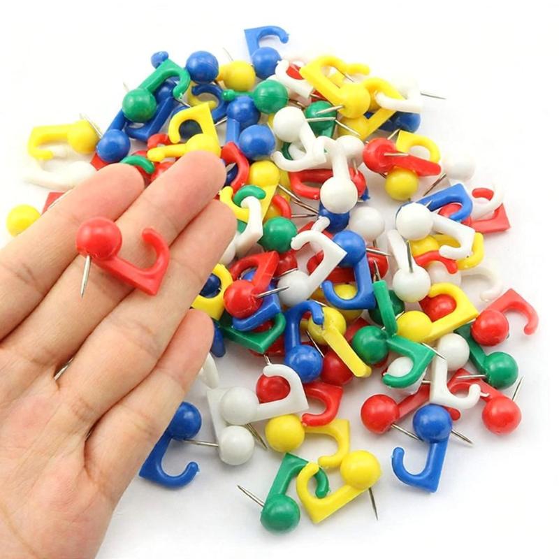 50 pièces Crochets à punaises en plastique pour tableau en liège Épingles décoratives pour dessin Fixation de photos Attache-papier Gadgets de bureau