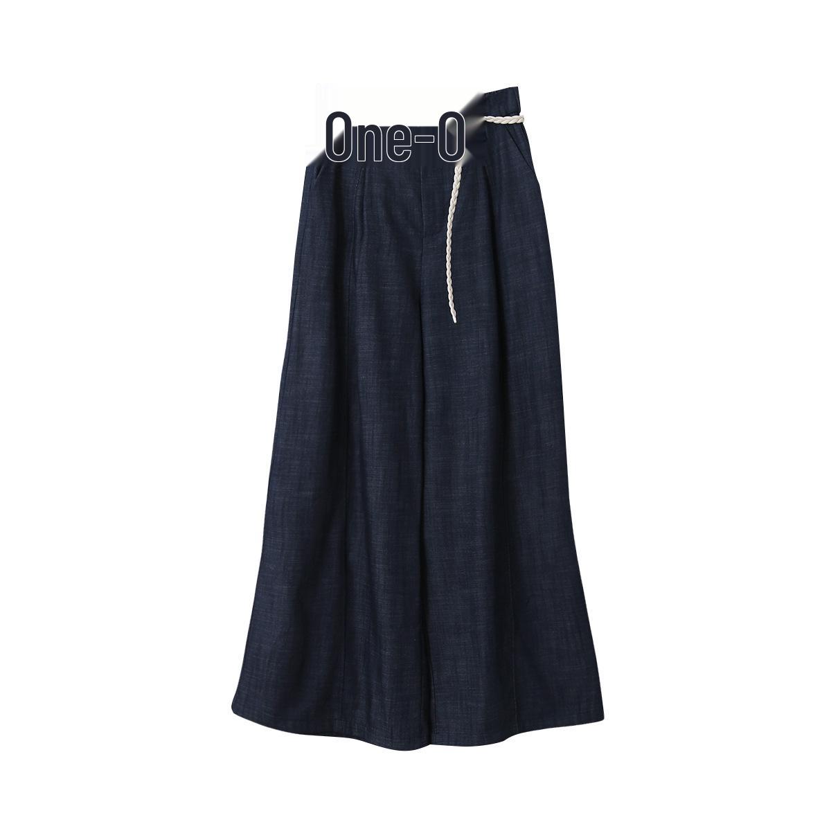 Textured Elastic High-Waisted Wide-Leg Draping Pants for Women Medium джинсовый синий
