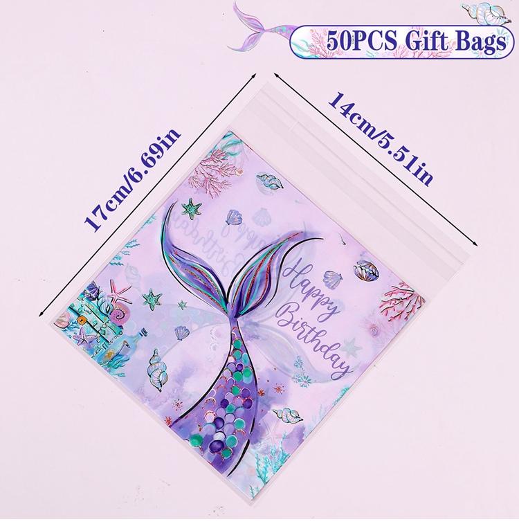 

50 шт. подарочных пакетов для вечеринки в стиле русалки, упаковочная сумка для конфет, печенья, сумка для угощений в стиле русалки для детей, товары для дня рождения для девочек, декор для вечеринки в стиле русалки as shown