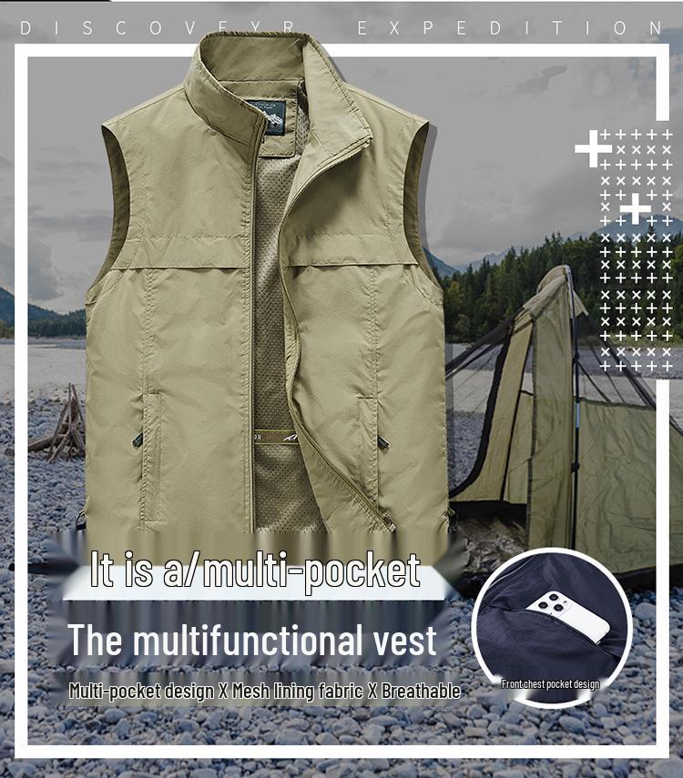 Men's Spring/Autumn Outdoor Photography Fishing Vest - Lightweight, Casual, Middle-Aged Workwear