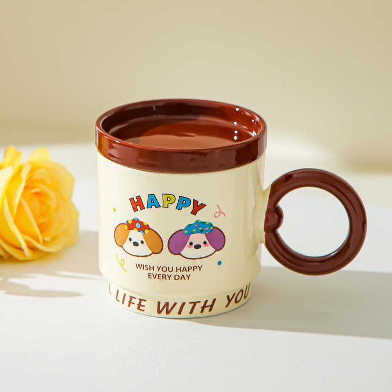 

Creative cartoon cup with lid ceramic cup girls couple water cup souvenir high value mug home set 301-400ml