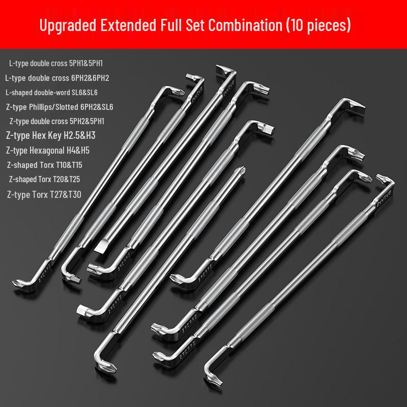 Z- & L-shaped Right Angle Wrench: Dual-Use Phillips, Slotted, Hex, Torx Screwdriver Set