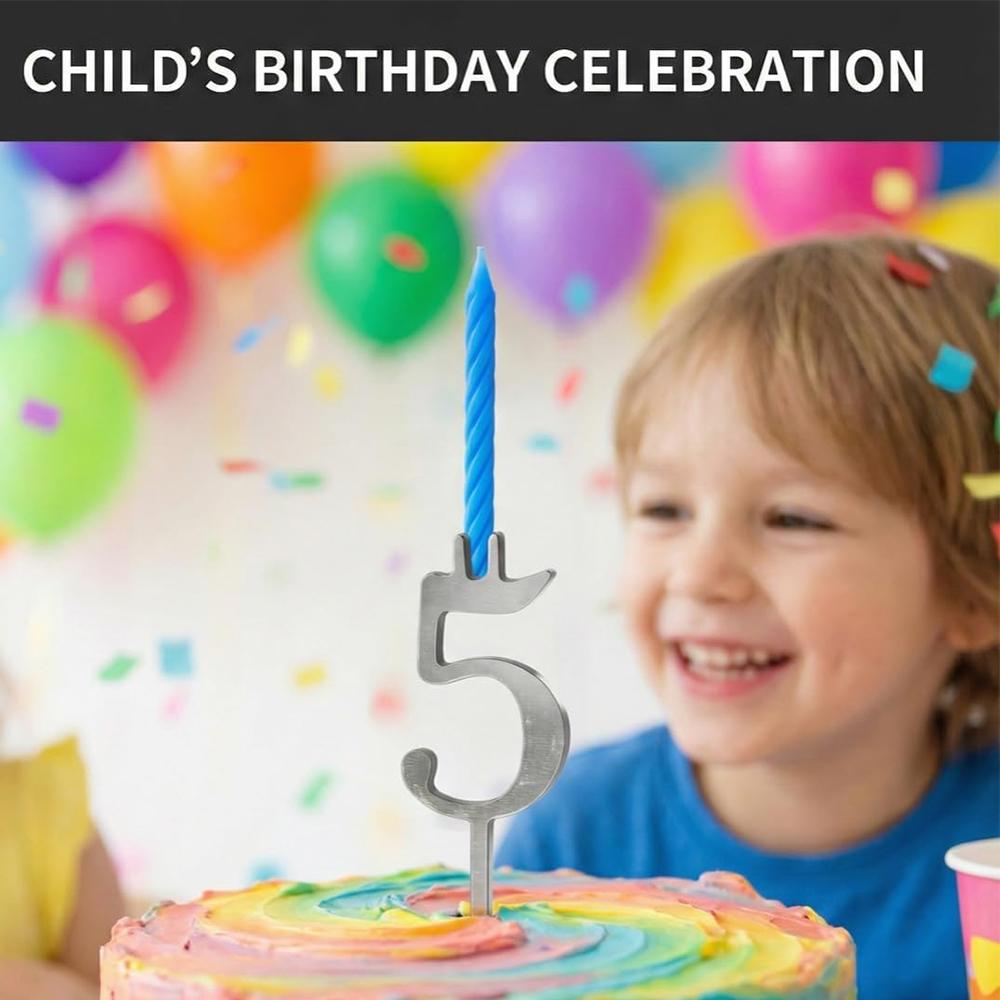 Reusable Silver Number Birthday Cake Candle Holders 2 Sets (20pcs)
