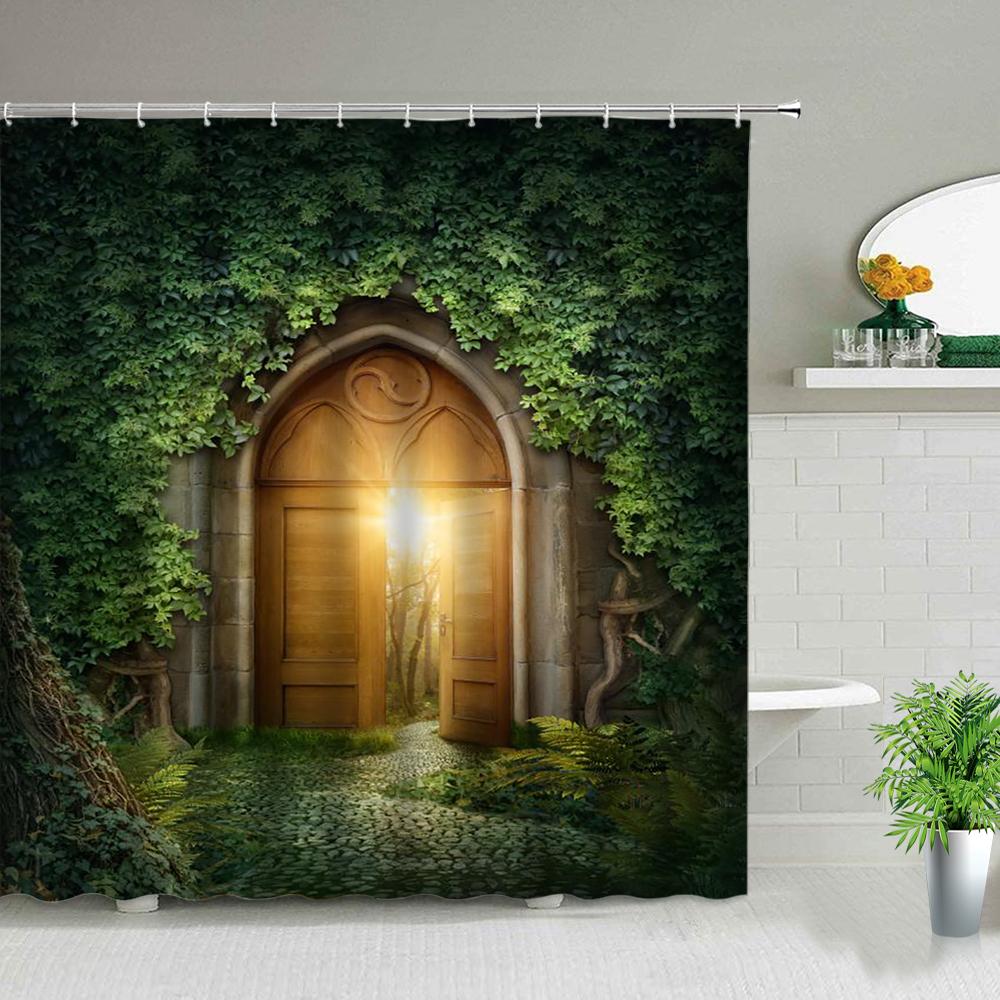Fantasy Forest Shower Curtain Set Mystery Fairy Forest  Mushroom Flower Plant Home Bathroom Decor Curtains  Bath Accessory Set