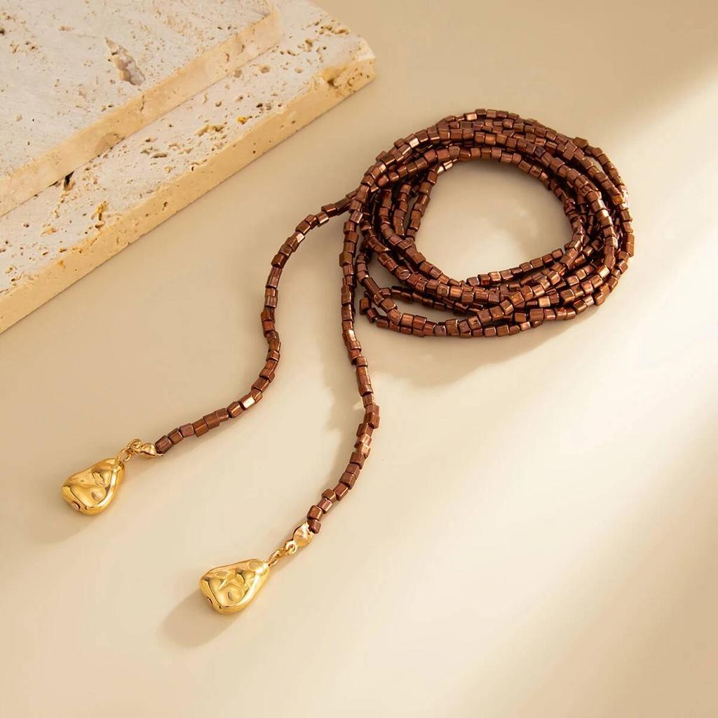 SHIXIN Vintage Acrylic Long Beads Chain Choker Necklace Women Elegant Geometric Pendant Necklace Adjustable Sweater Chain Gifts