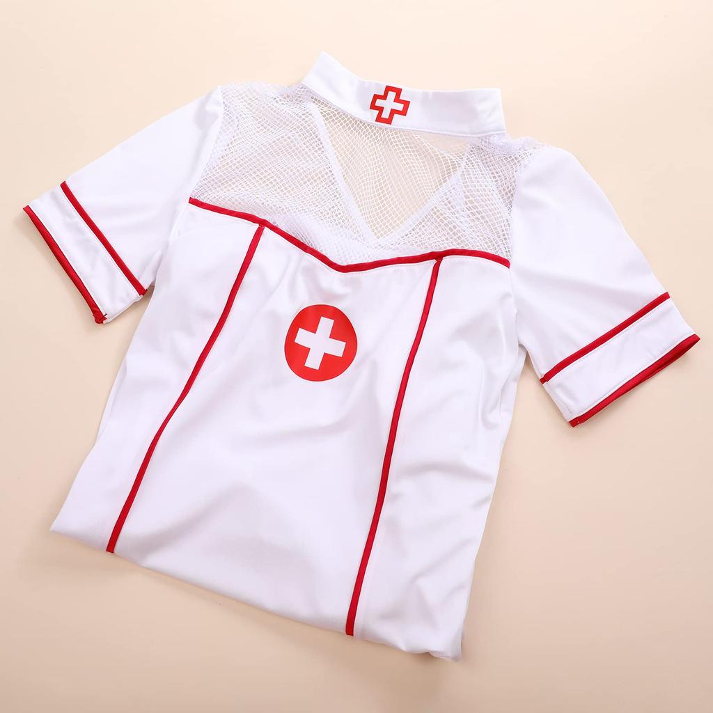 Sexy Nurse Uniform Cosplay Uniform Jerry Nurse Emotional Training Naughty Moe Costume 5 Piece Set Costume Necklace Stethoscope Stockings Gloves