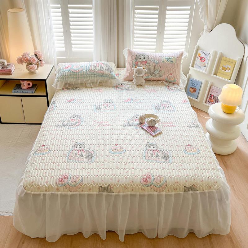 Sleep grid bed skirt style cool silk cooling mat three piece set